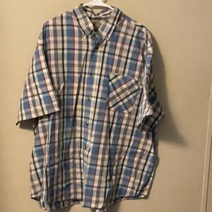 Casual Blue and Red Button Down Shirt with Classic Plaid Design